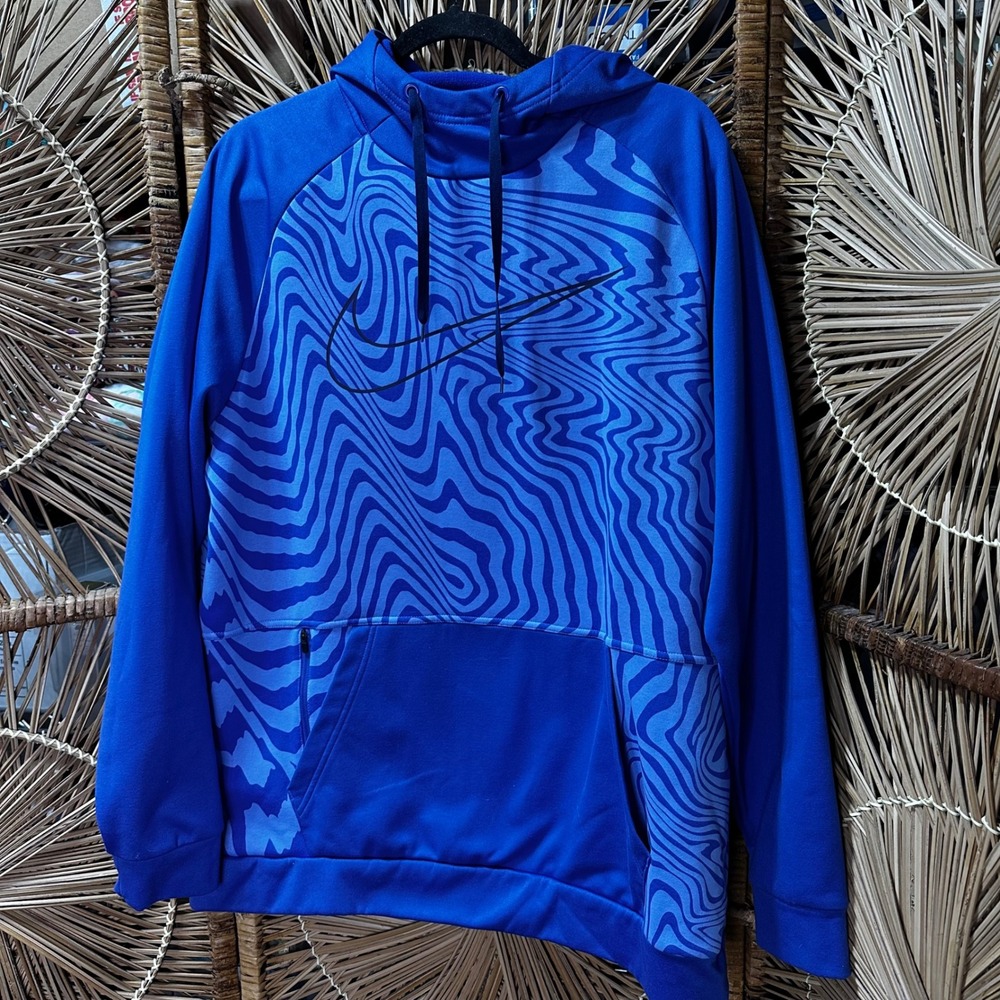 Nike Mens Dri-FIT Blue Wavy Tiger Stripe Pullover Hoodie Large Standard Fit
